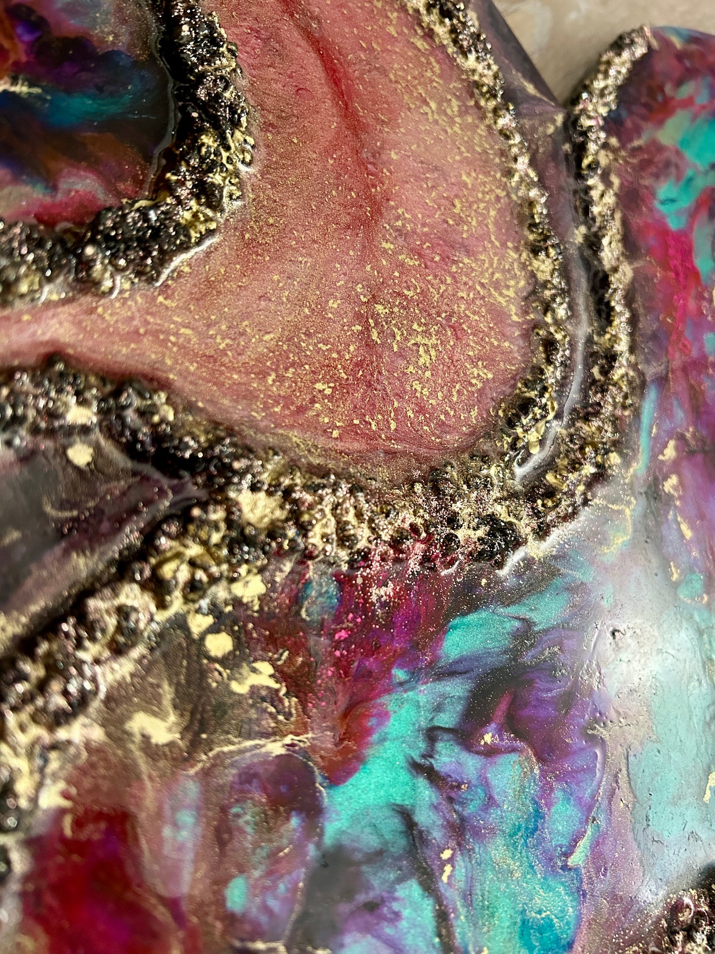 WILD ROSE - Resin and Alcohol Ink Original Hanging Heart Artwork