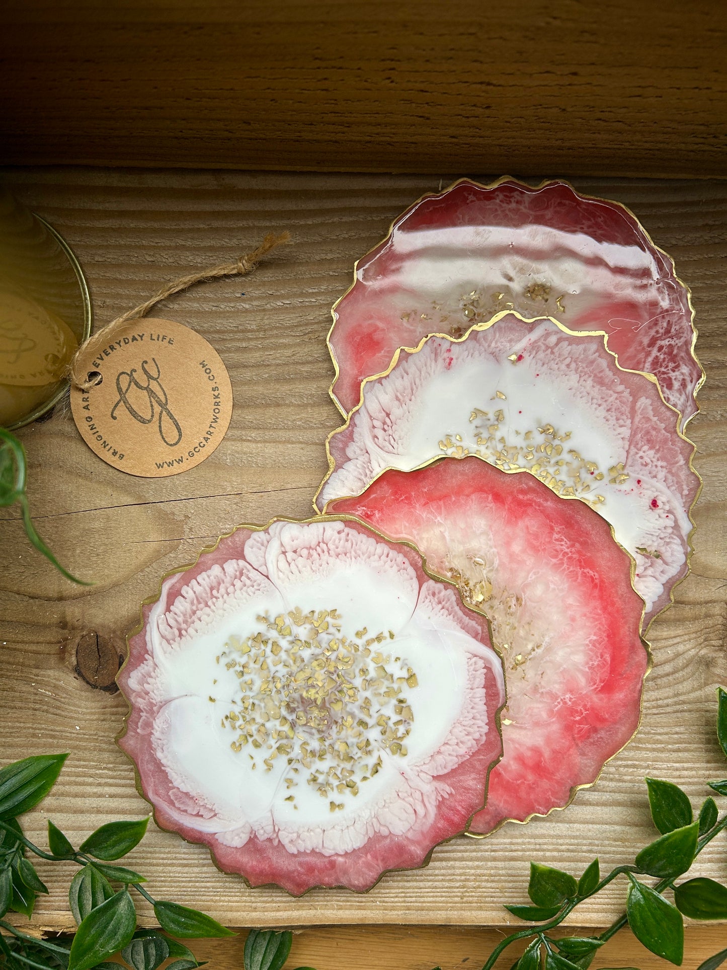 Geode Style Resin Art Coasters - Pink, White and Gold