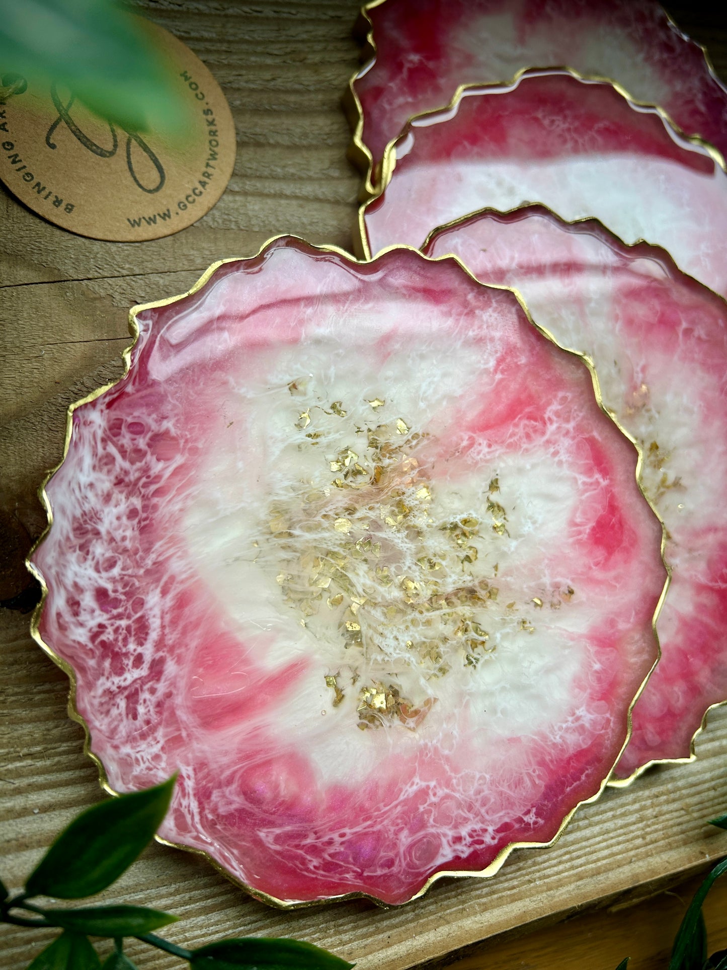 Geode Style Resin Art Coasters - Pink, White and Gold