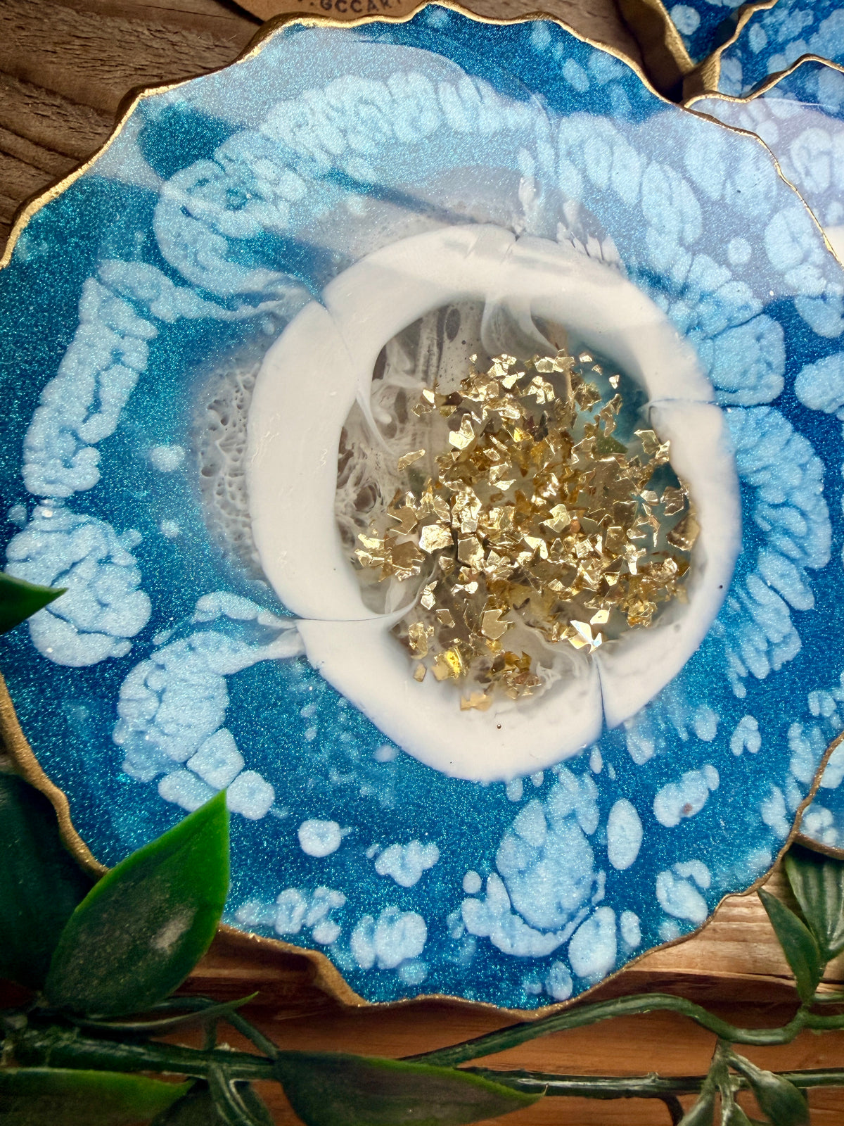 Geode Style Resin Art Coasters- Turquoise, White and Gold
