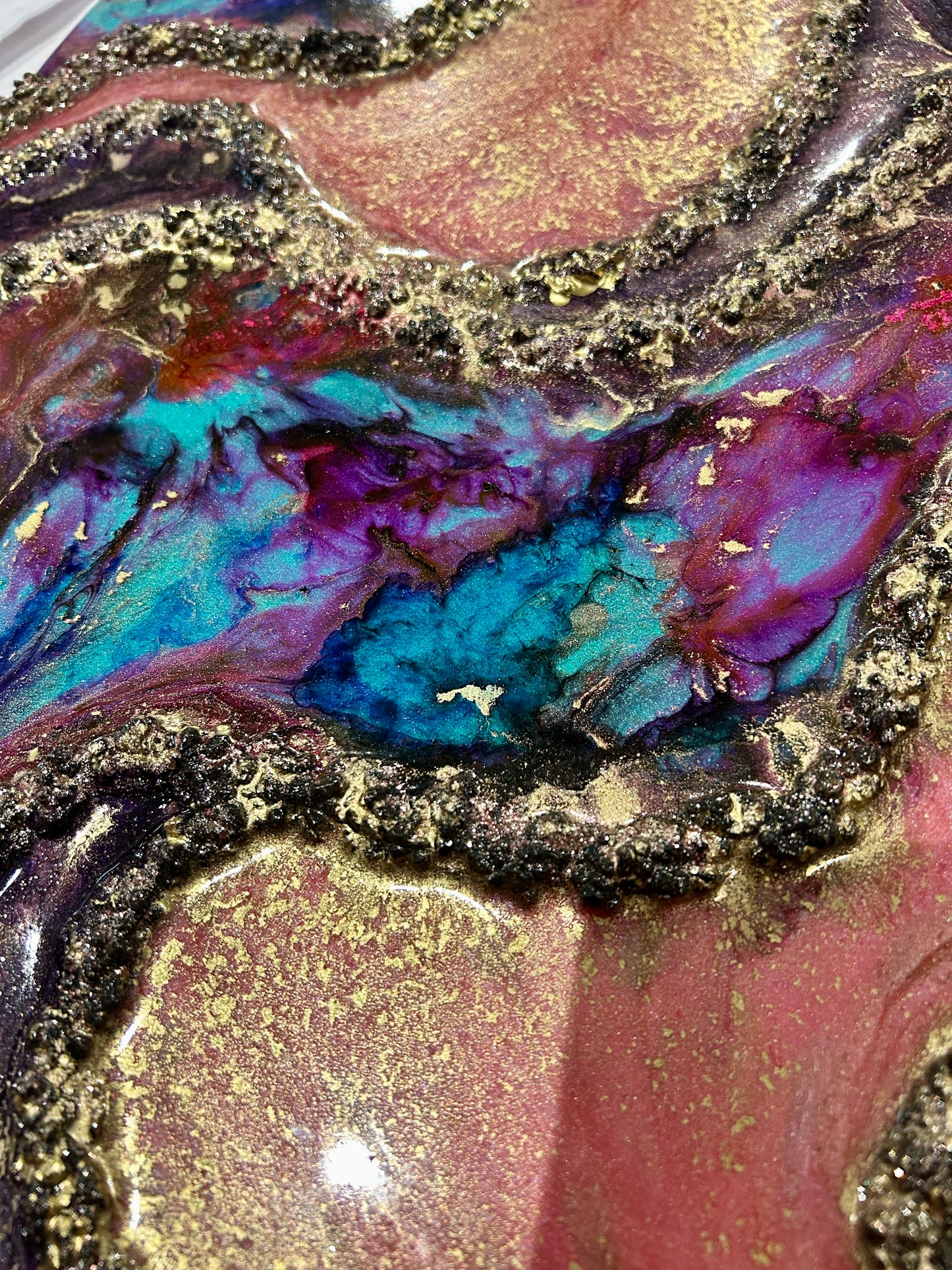 WILD ROSE - Resin and Alcohol Ink Original Hanging Heart Artwork