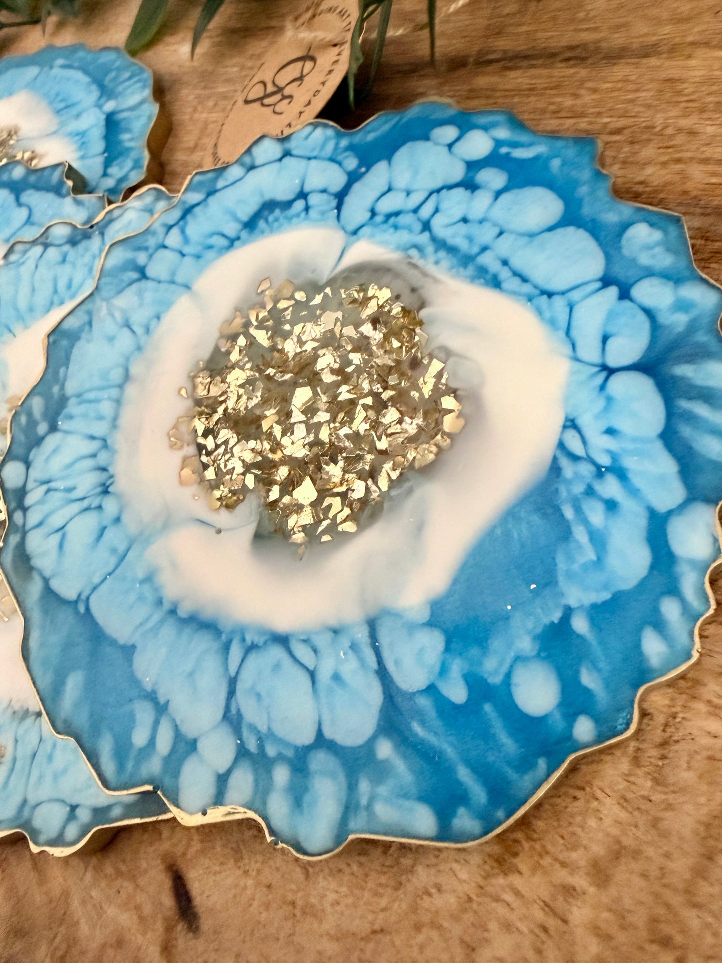 Geode Style Resin Art Coasters - Blue, White and Gold
