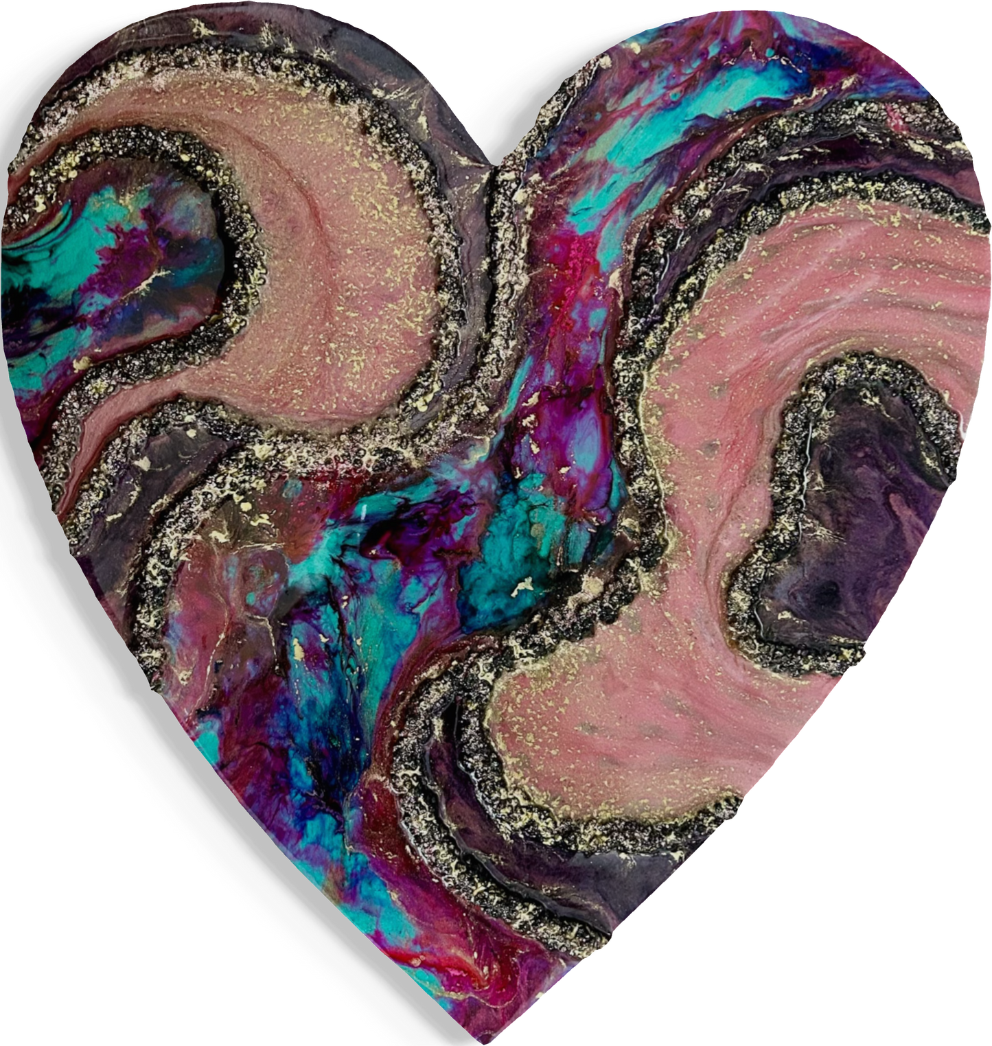 WILD ROSE - Resin and Alcohol Ink Original Hanging Heart Artwork