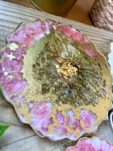 Pink, White and Gold Resin Coasters - Set of 4