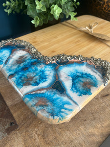 Resin Art Bamboo Raised Serving Board - Blue, White and Copper