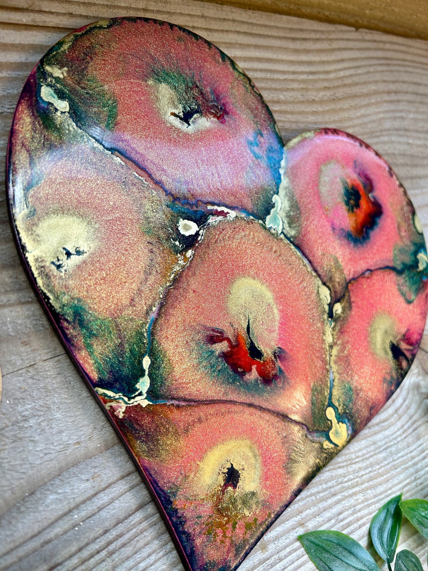 Resin and Ink Original Hanging Heart Artwork