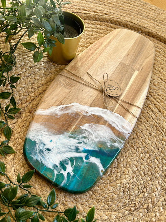 Resin Art Acacia Wood Serving Board - Seascape