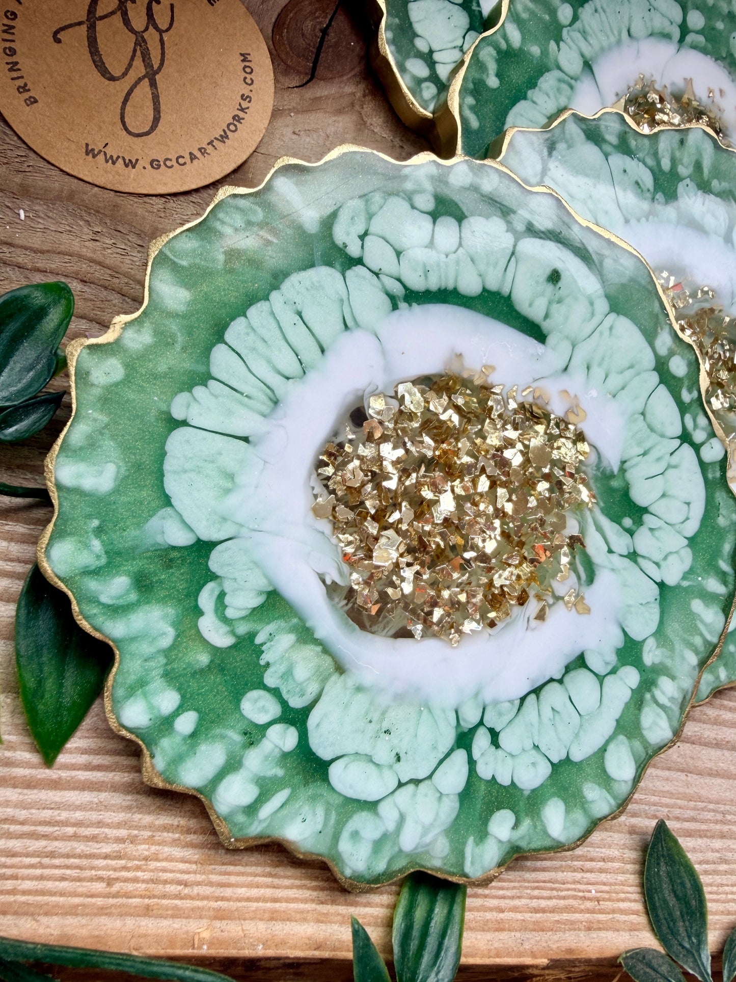 Geode Style Resin Art Coasters - Green, White and Gold