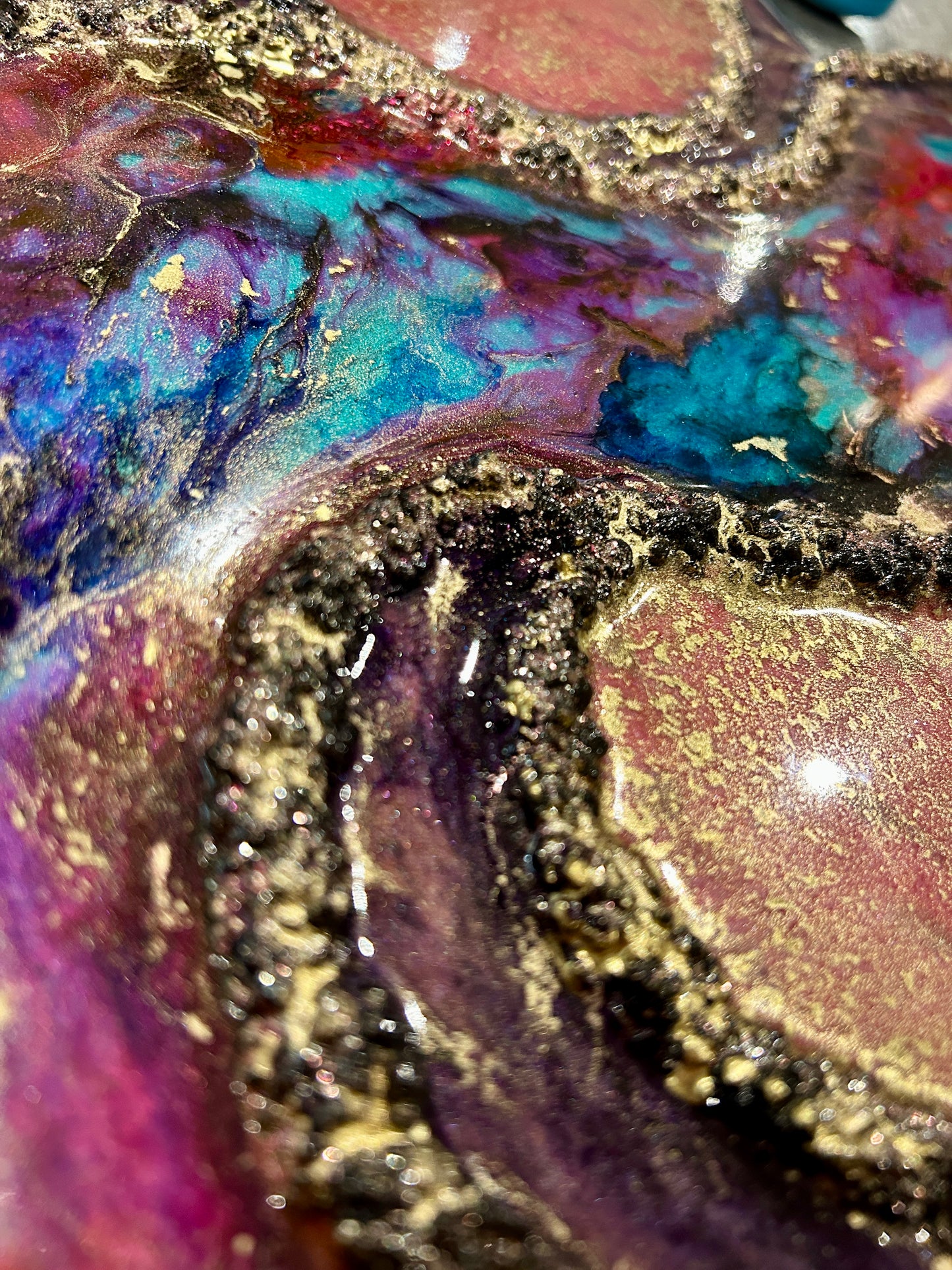 WILD ROSE - Resin and Alcohol Ink Original Hanging Heart Artwork