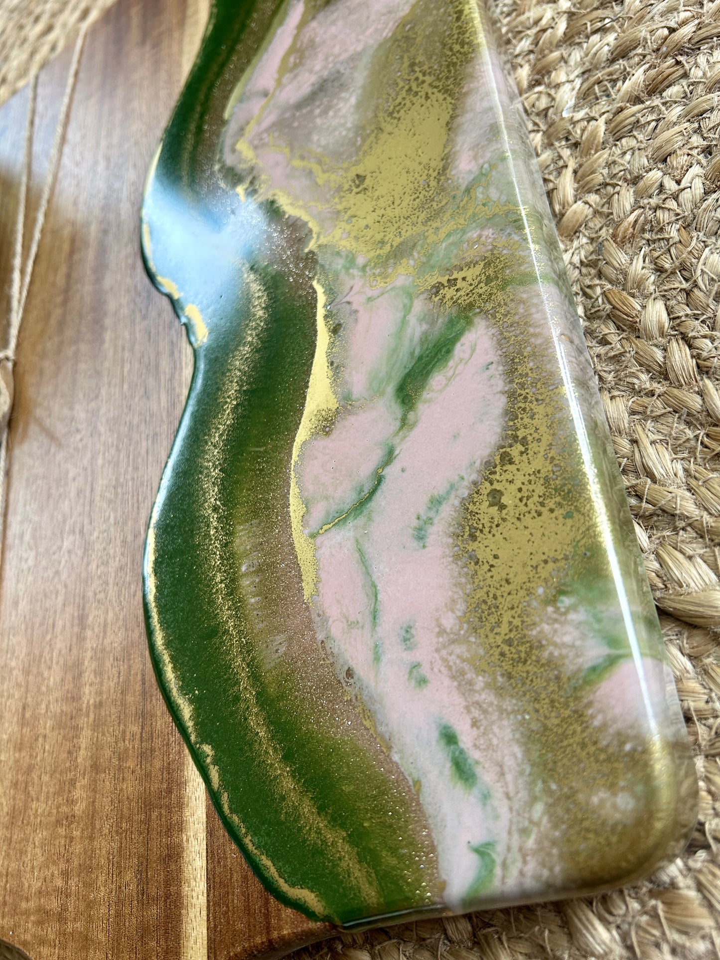 Resin Art Acacia Wood Serving Board - Pink, Green and Gold