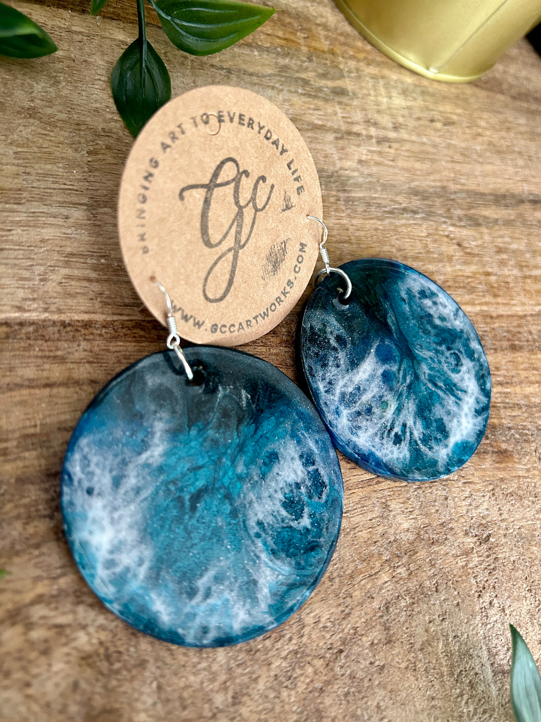 Resin Disc Earrings - Seascape