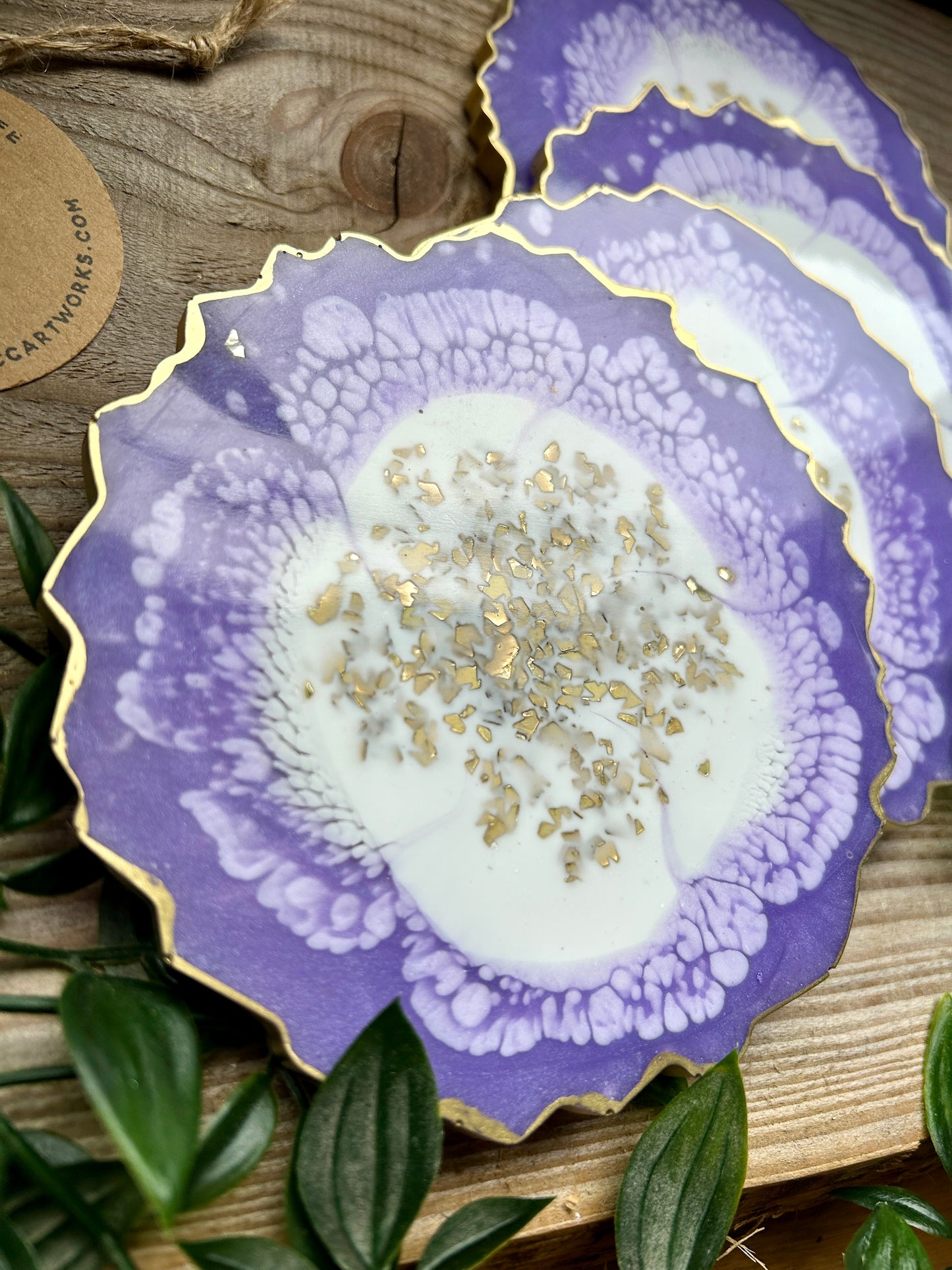 Geode Style Resin Art Coasters - Lilac, White and Gold