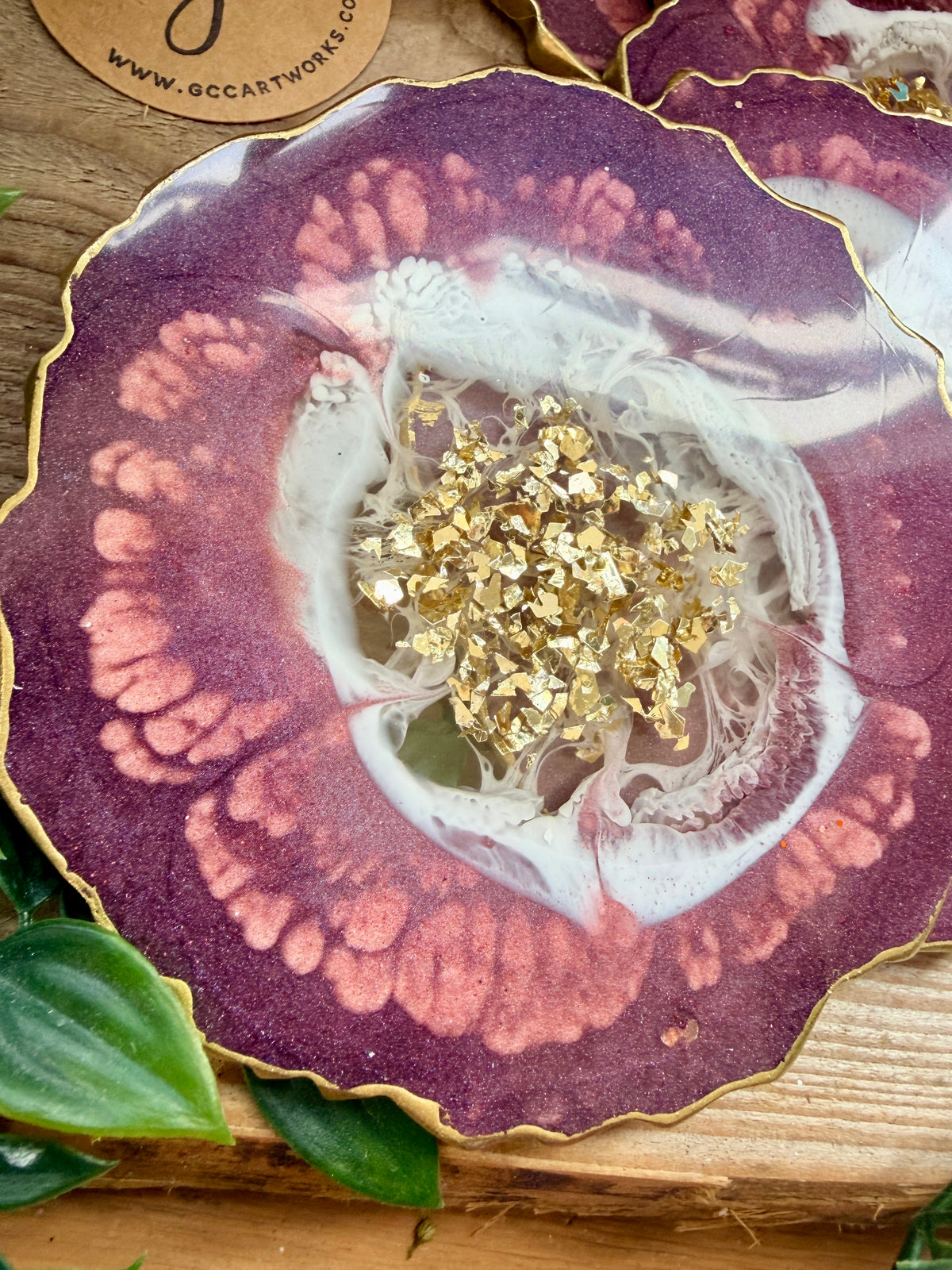 Geode Style Resin Art Coasters- Burgundy, White and Gold