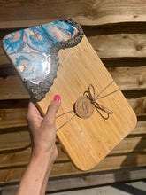 Resin Art Bamboo Raised Serving Board - Blue, White and Copper