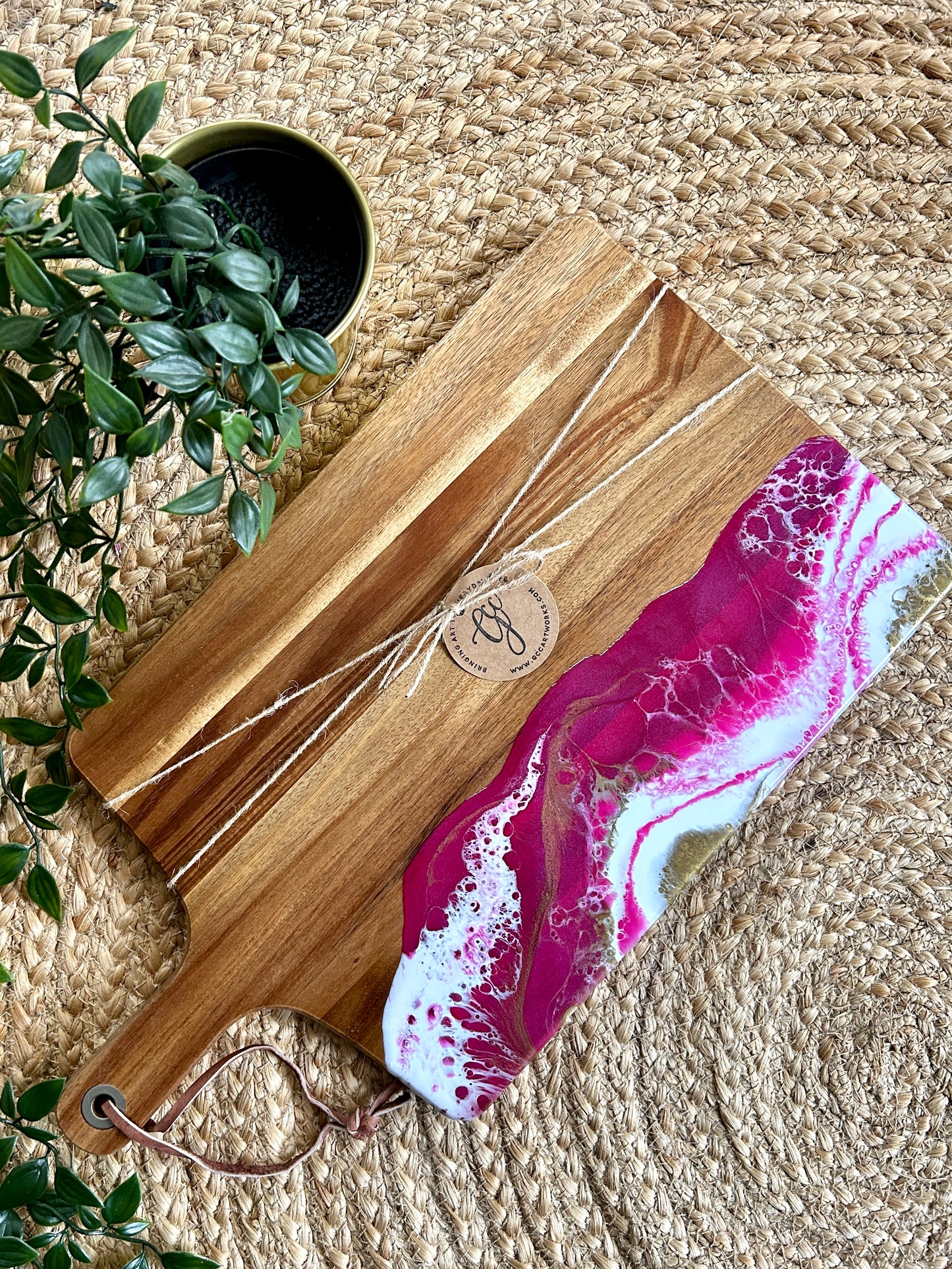 Resin Art Acacia Wood Serving Board - Pink, White and Gold