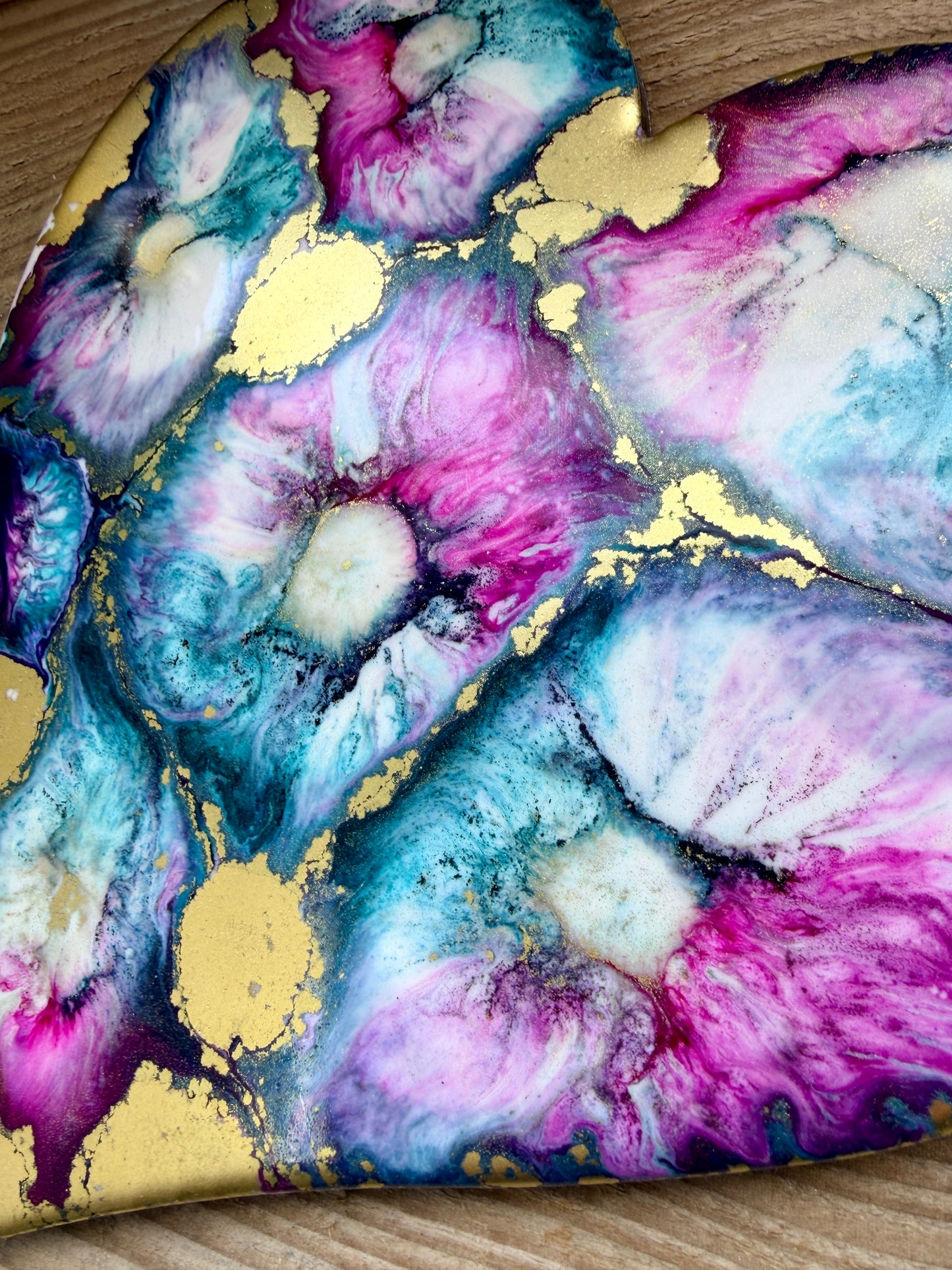 Resin and Ink Original Hanging Heart Artwork