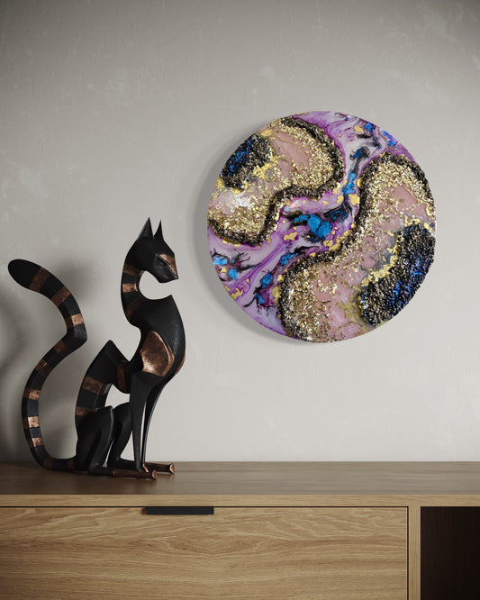 Resin and Ink Original Hanging Artwork - Pink and Gold