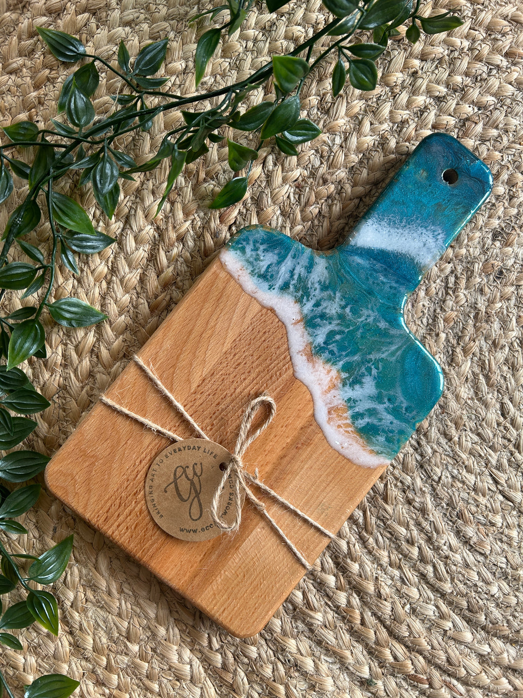 Individual Resin Art Beech Wood Serving Paddle - Seascape