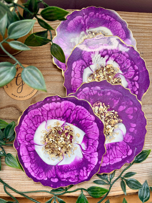 Geode Style Resin Art Coasters - Berry, White and Gold