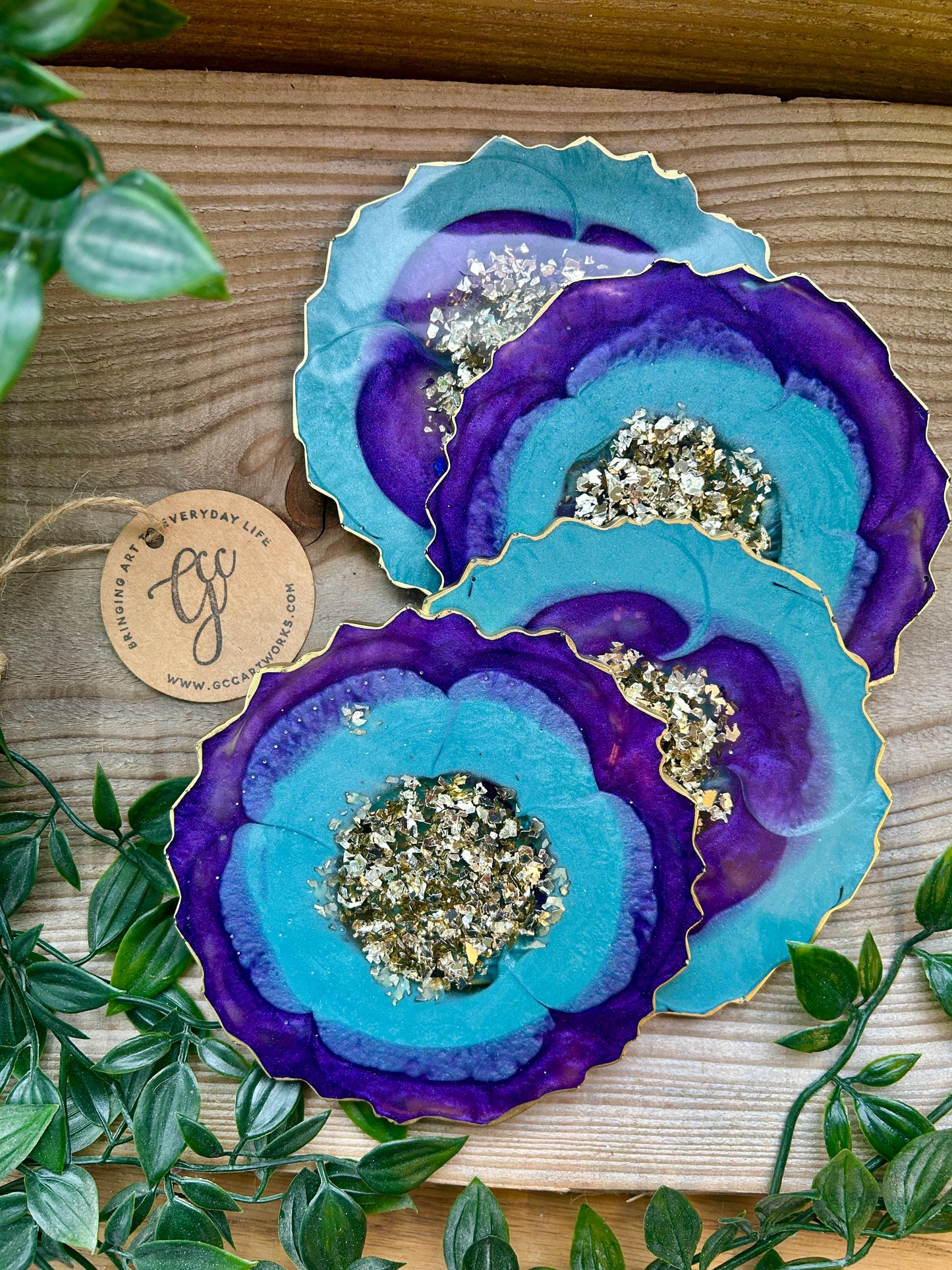 Geode Style Resin Art Coasters - Turquoise, Purple, White and Gold