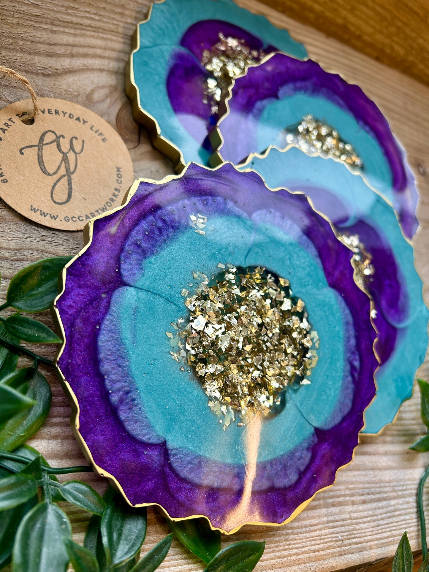 Geode Style Resin Art Coasters - Turquoise, Purple, White and Gold