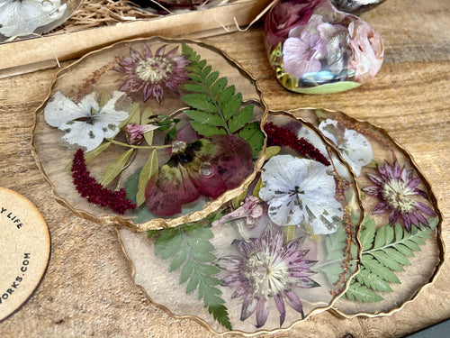Wedding / Memorial Flowers Preserved in Resin Coasters x 4