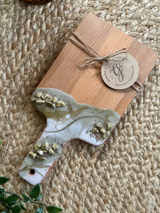Set of 2 Resin Art Beech Wood Serving Paddle - Taupe, White and Gold