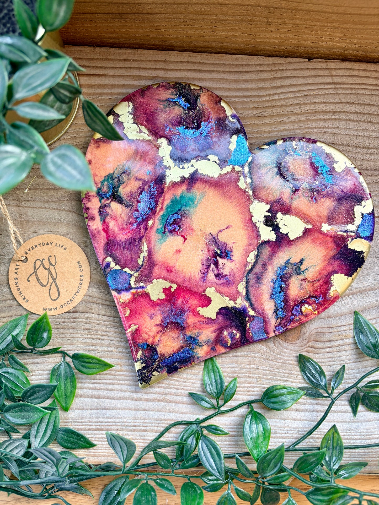 Resin and Ink Original Hanging Heart Artwork