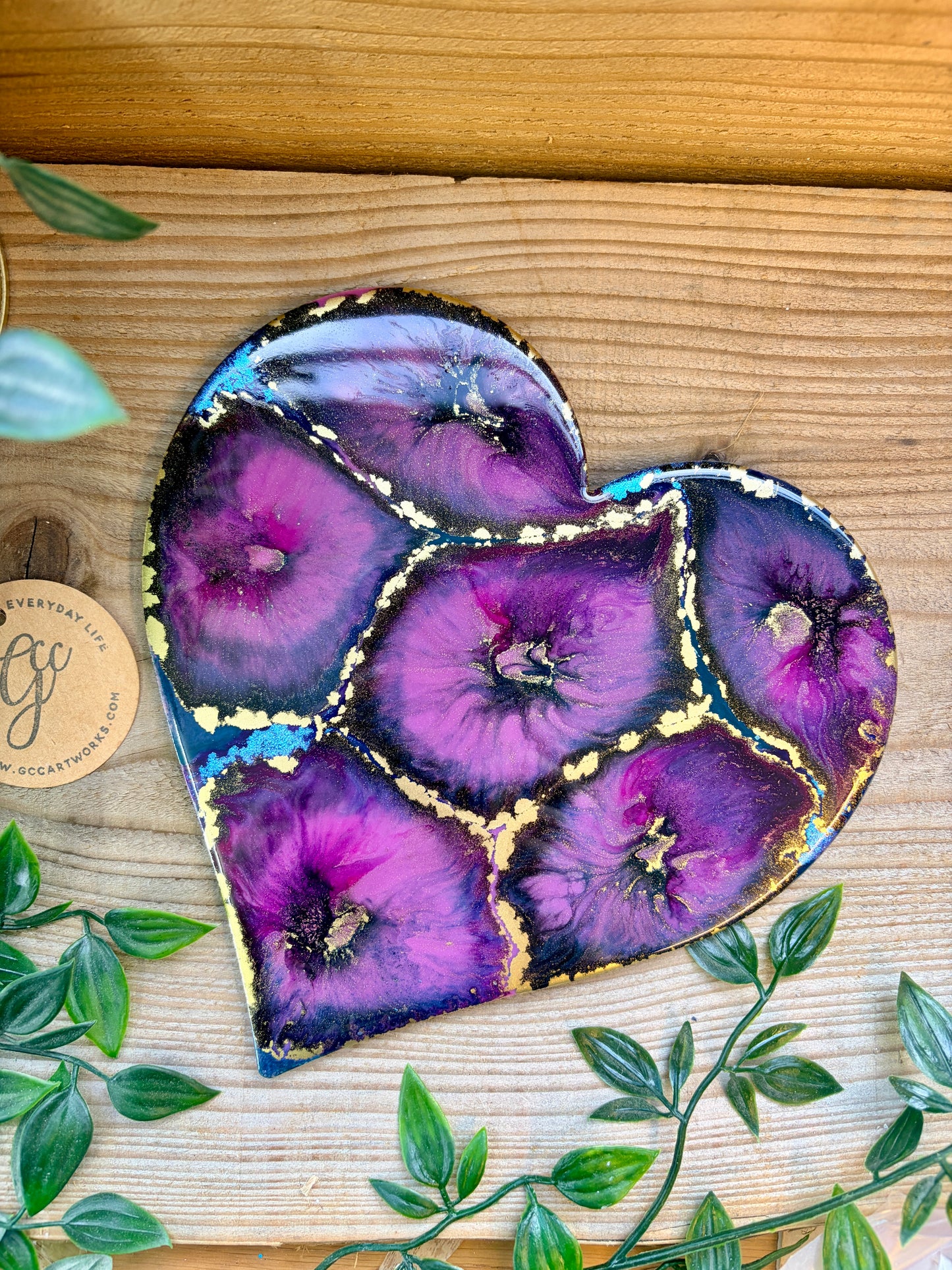 Resin and Ink Original Hanging Heart Artwork