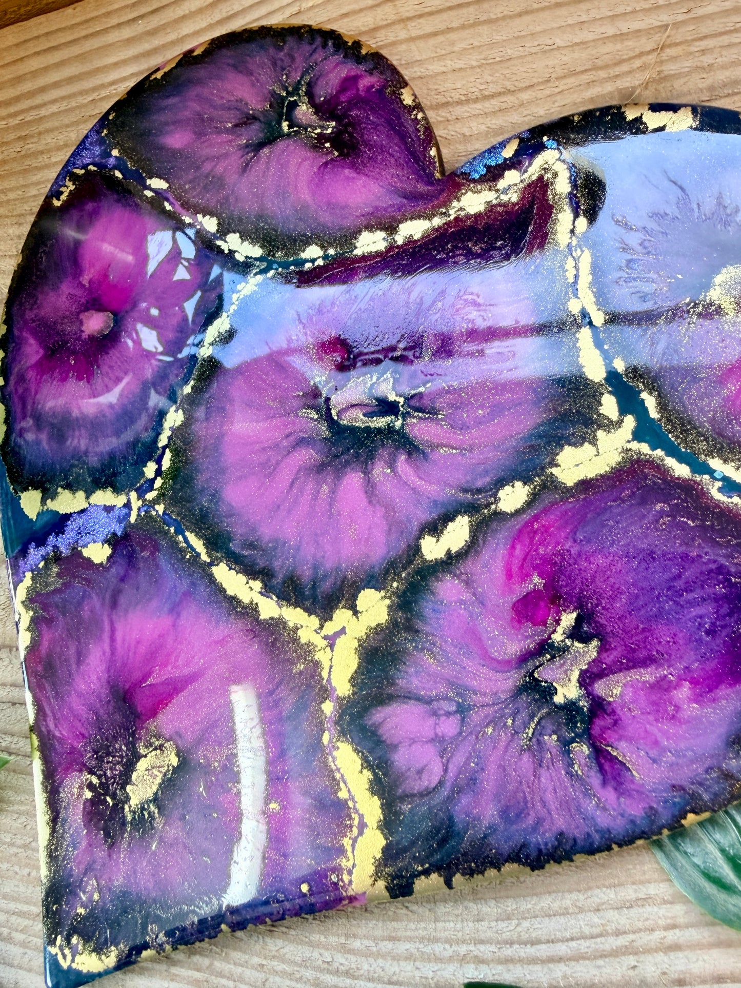 Resin and Ink Original Hanging Heart Artwork