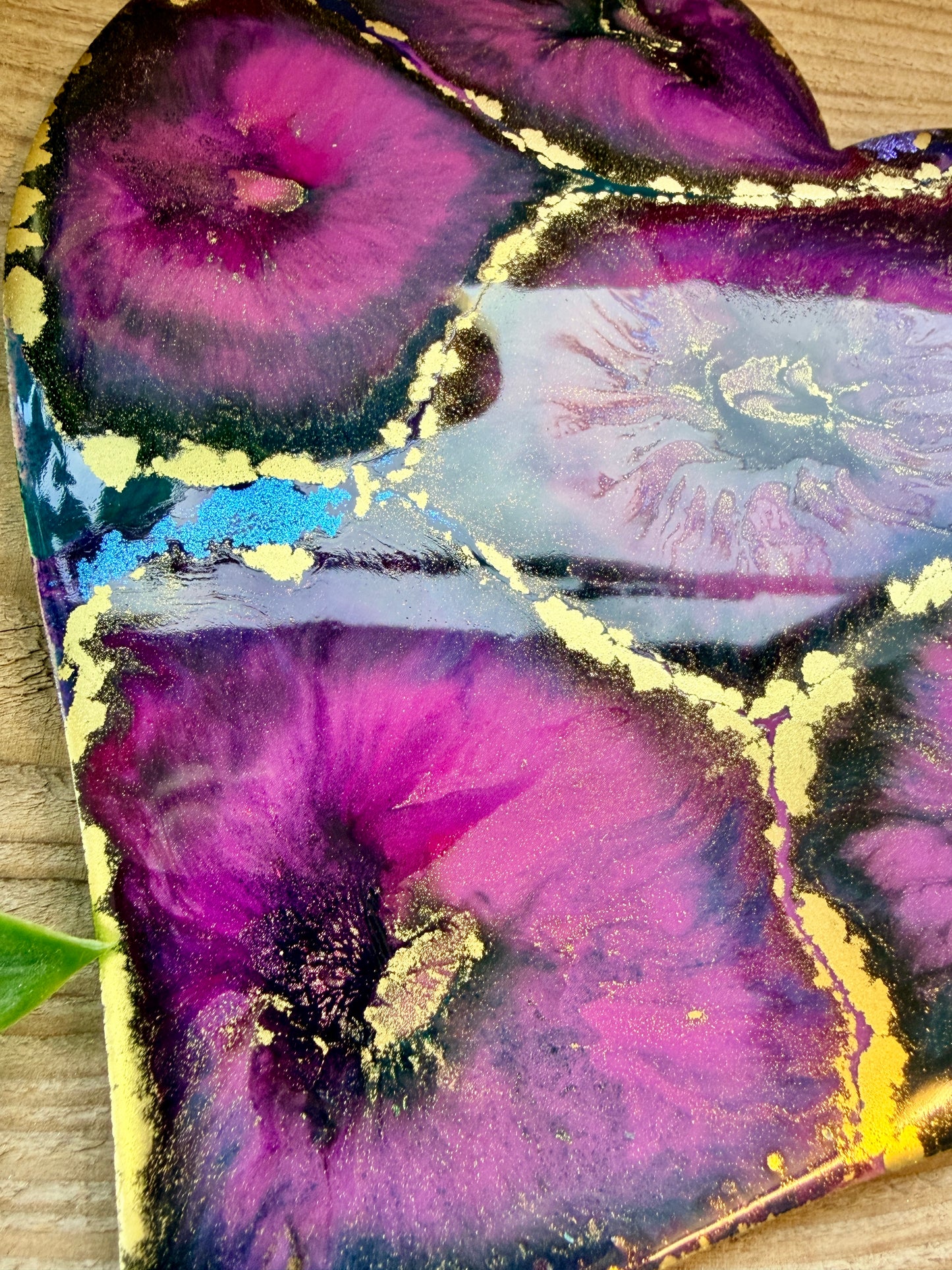 Resin and Ink Original Hanging Heart Artwork