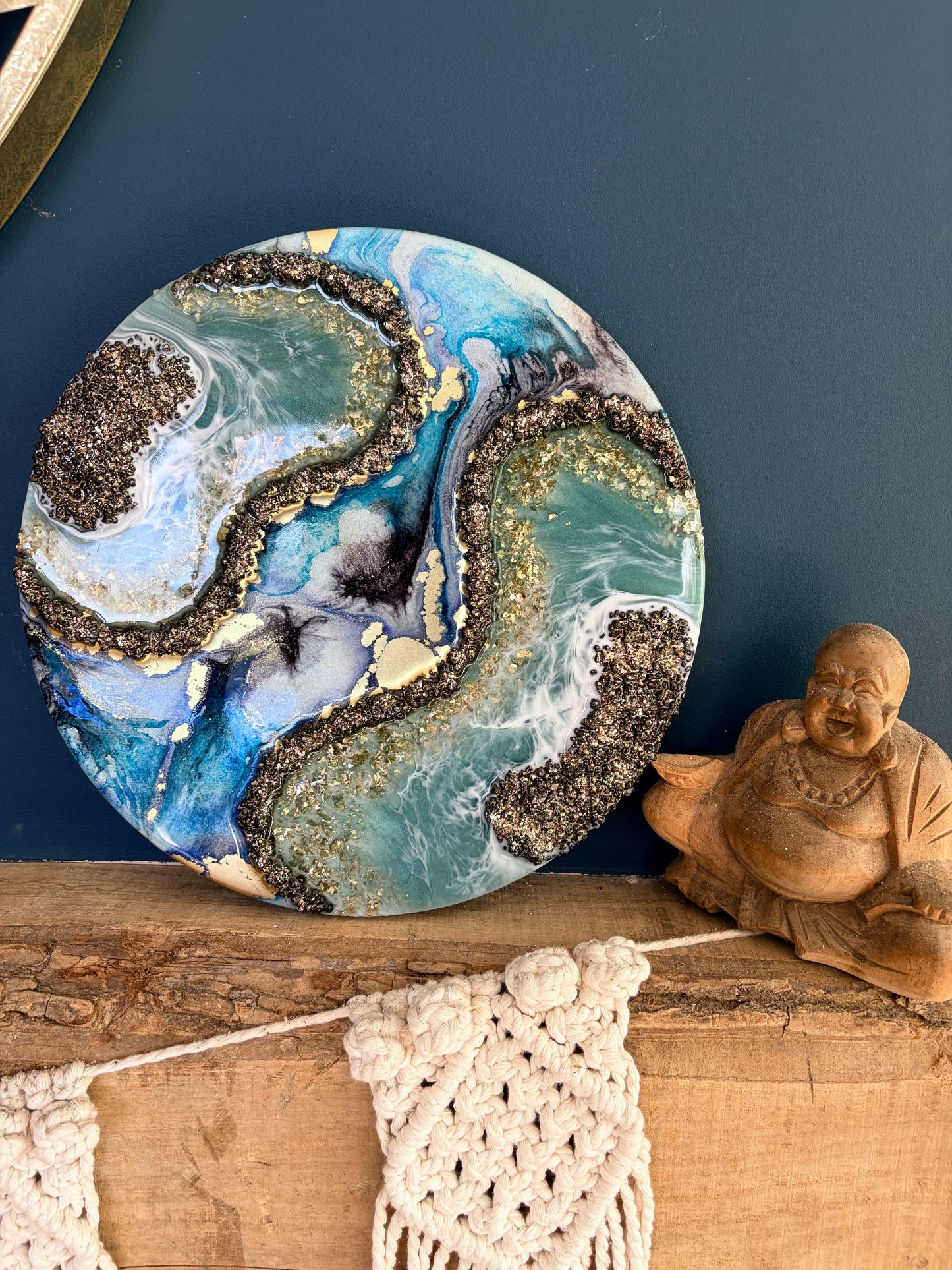 Resin and Ink Original Hanging Artwork - Seascape Greens