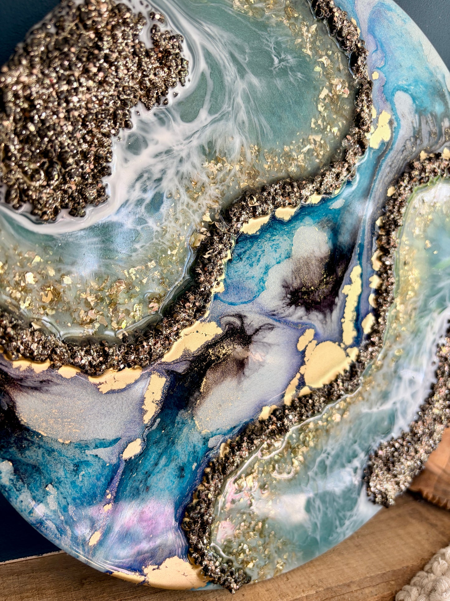 Resin and Ink Original Hanging Artwork - Seascape Greens