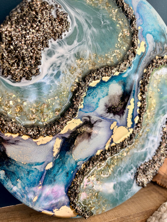 Resin and Ink Original Hanging Artwork - Seascape Greens