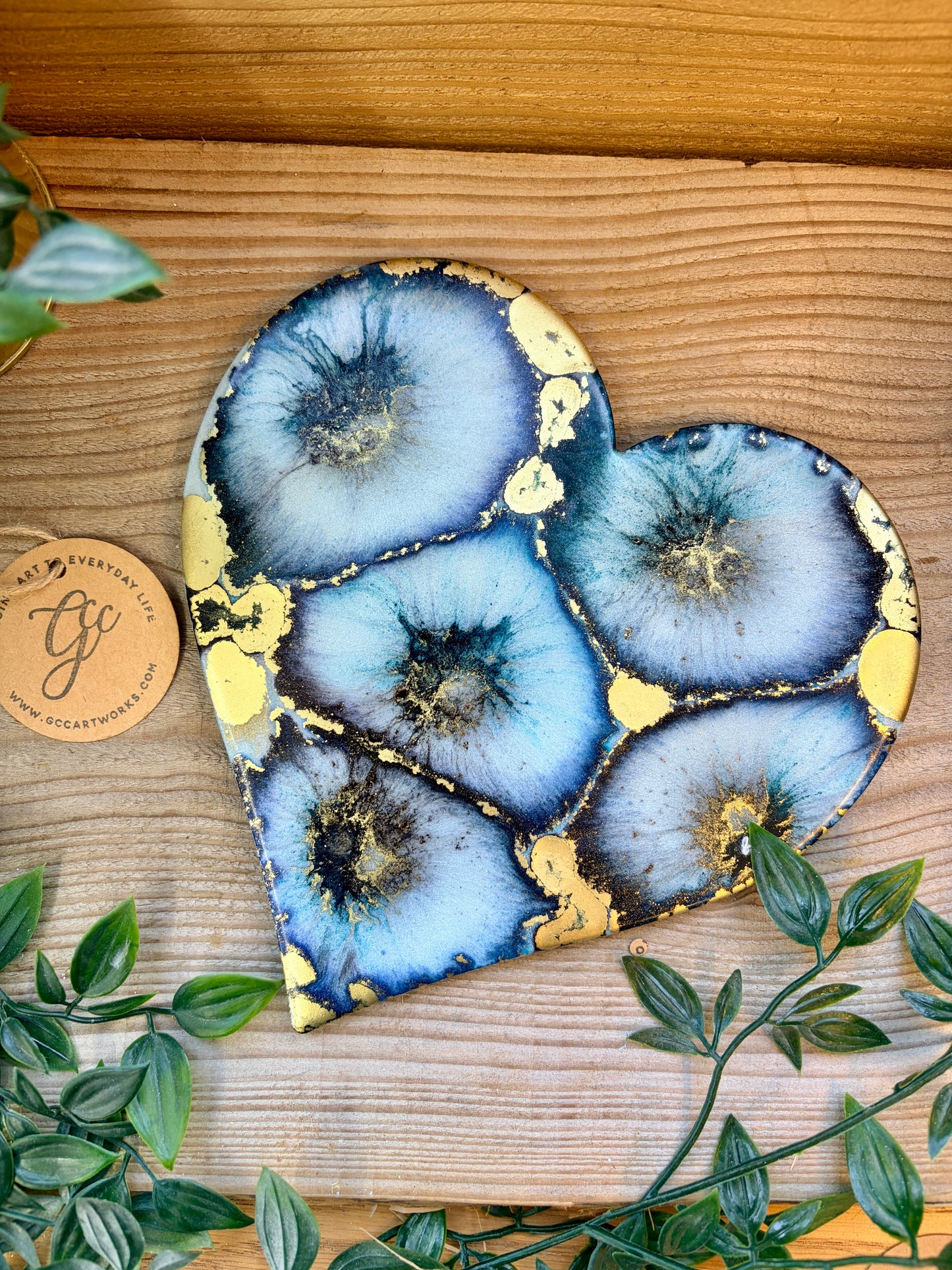 Resin and Ink Original Hanging Heart Artwork