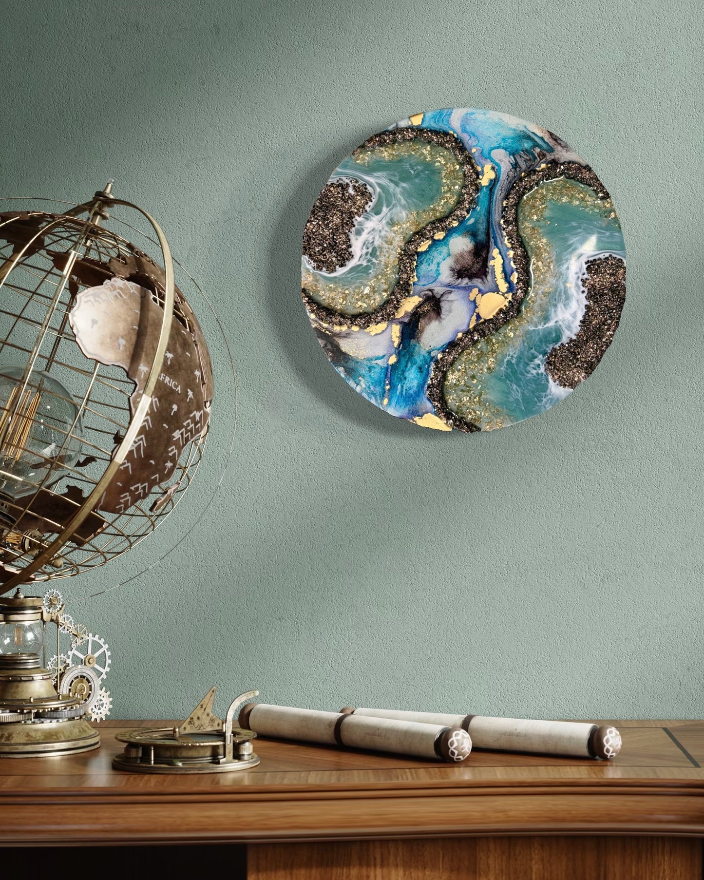 Resin and Ink Original Hanging Artwork - Seascape Greens