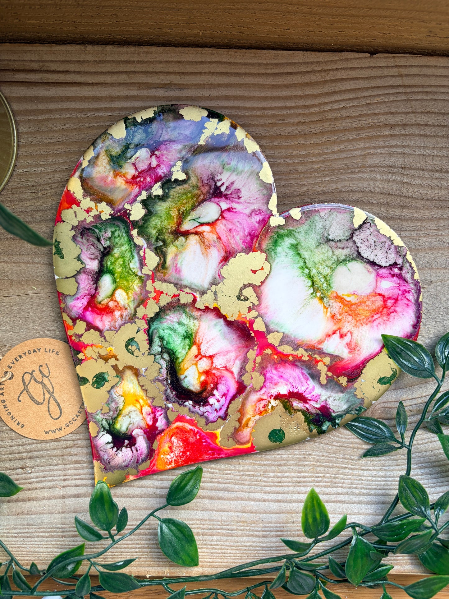 Resin and Ink Original Hanging Heart Artwork