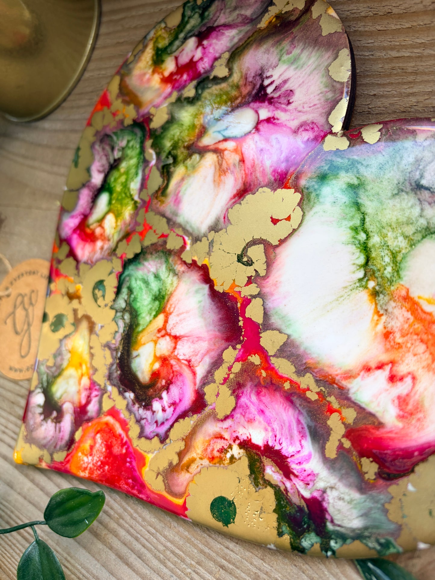 Resin and Ink Original Hanging Heart Artwork