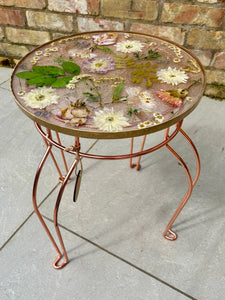 Pressed Flower Resin Table with Rose Gold Base