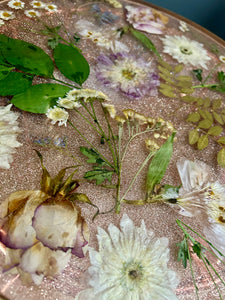 Pressed Flower Resin Table with Rose Gold Base