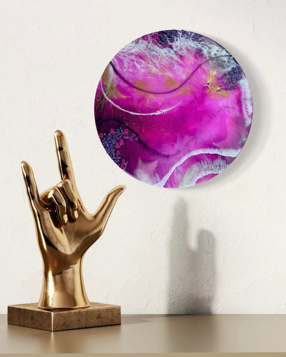 FUCHSIA FIREBALL - Resin and Ink Original Hanging Artwork