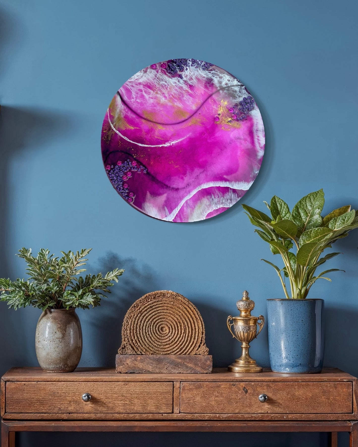 FUCHSIA FIREBALL - Resin and Ink Original Hanging Artwork