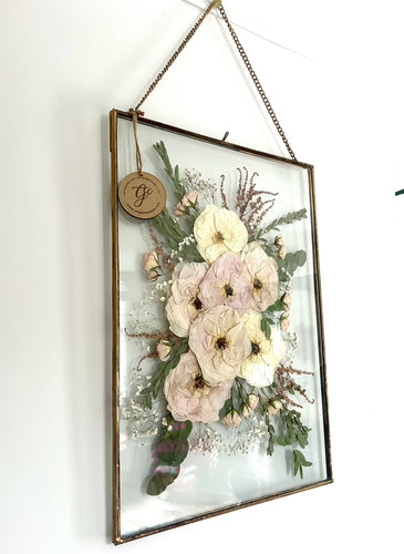 Pressed Wedding Flowers in Hanging Glass Frame