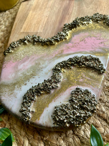 Resin Art Acacia Wood Serving Board - Pink, White and Gold