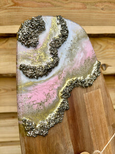 Resin Art Acacia Wood Serving Board - Pink, White and Gold