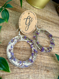 Resin Hoop Earrings - Flower Filled