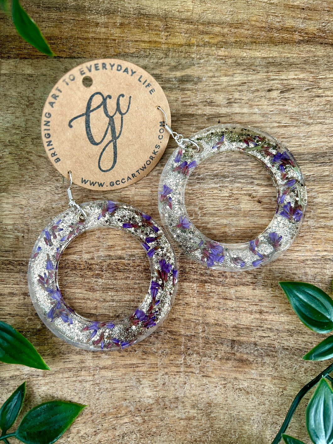 Resin Hoop Earrings - Flower Filled