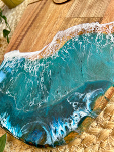 Resin Art Acacia Wood Serving Board - Beachy Waves