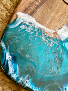 Resin Art Acacia Wood Serving Board - Beachy Waves