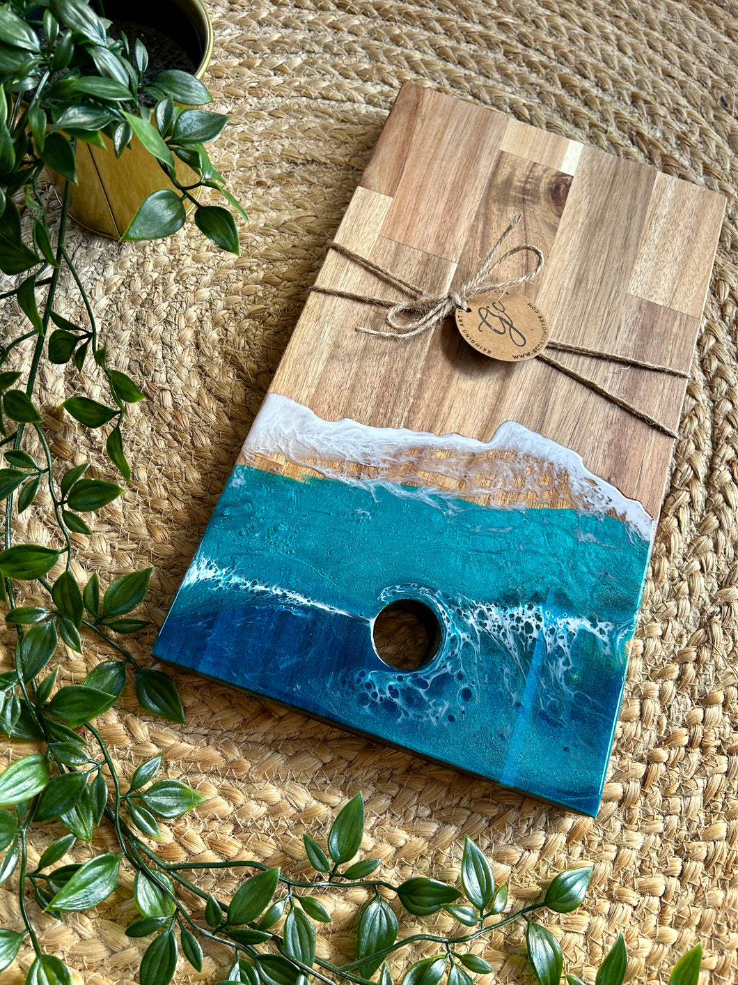 Resin Art Acacia Wood Serving Board - Beachy Waves